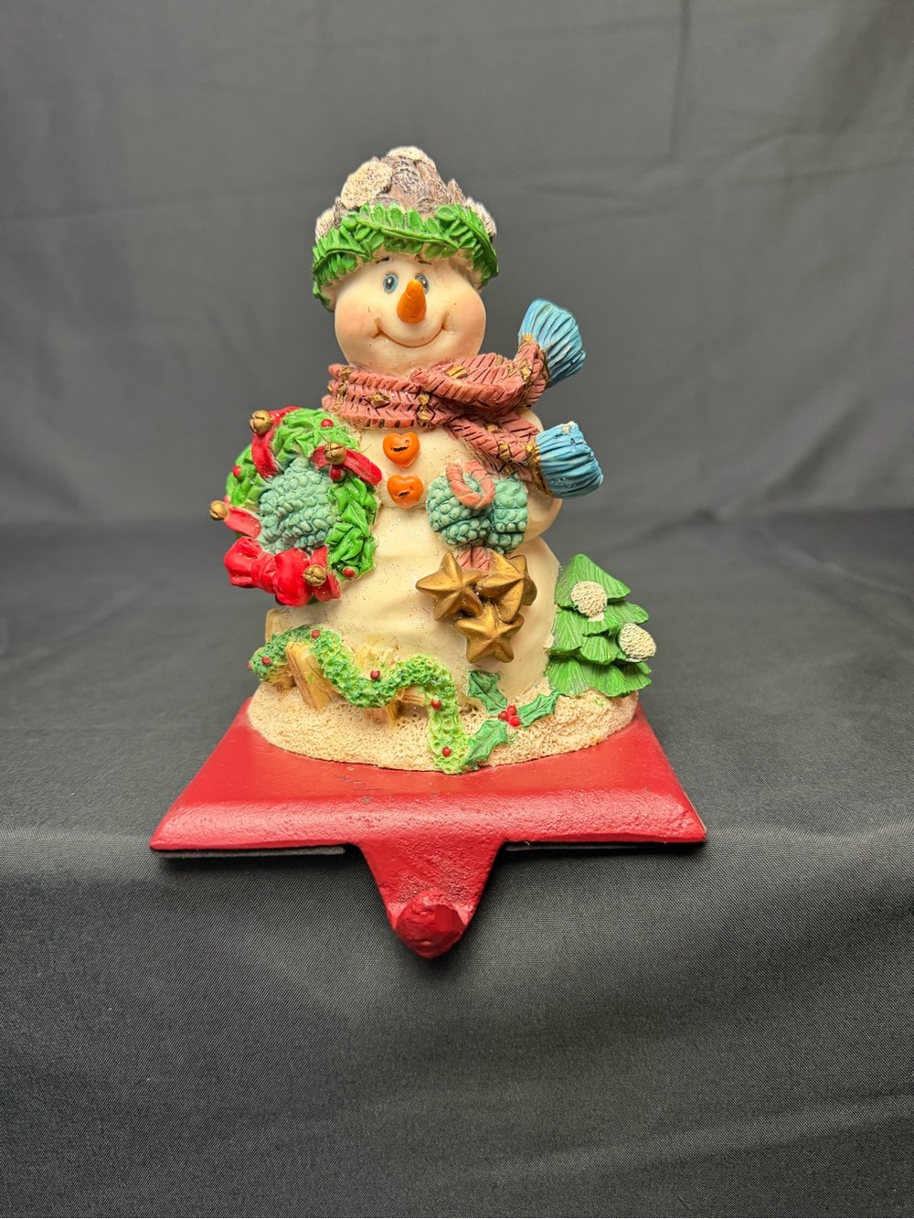 Vintage Christmas Fantasy Ltd. Cast Iron & Resin Snowman Stocking Holder/Hanger